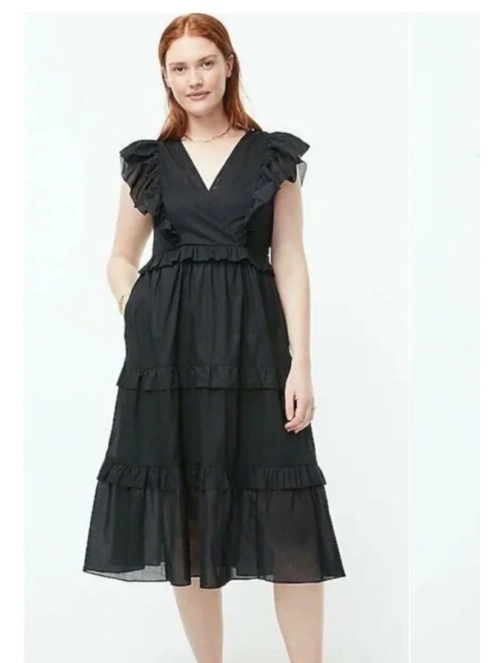 NWT J. Crew Sz Small Black Cotton Voile Ruffle Tiered Midi Dress lightweight